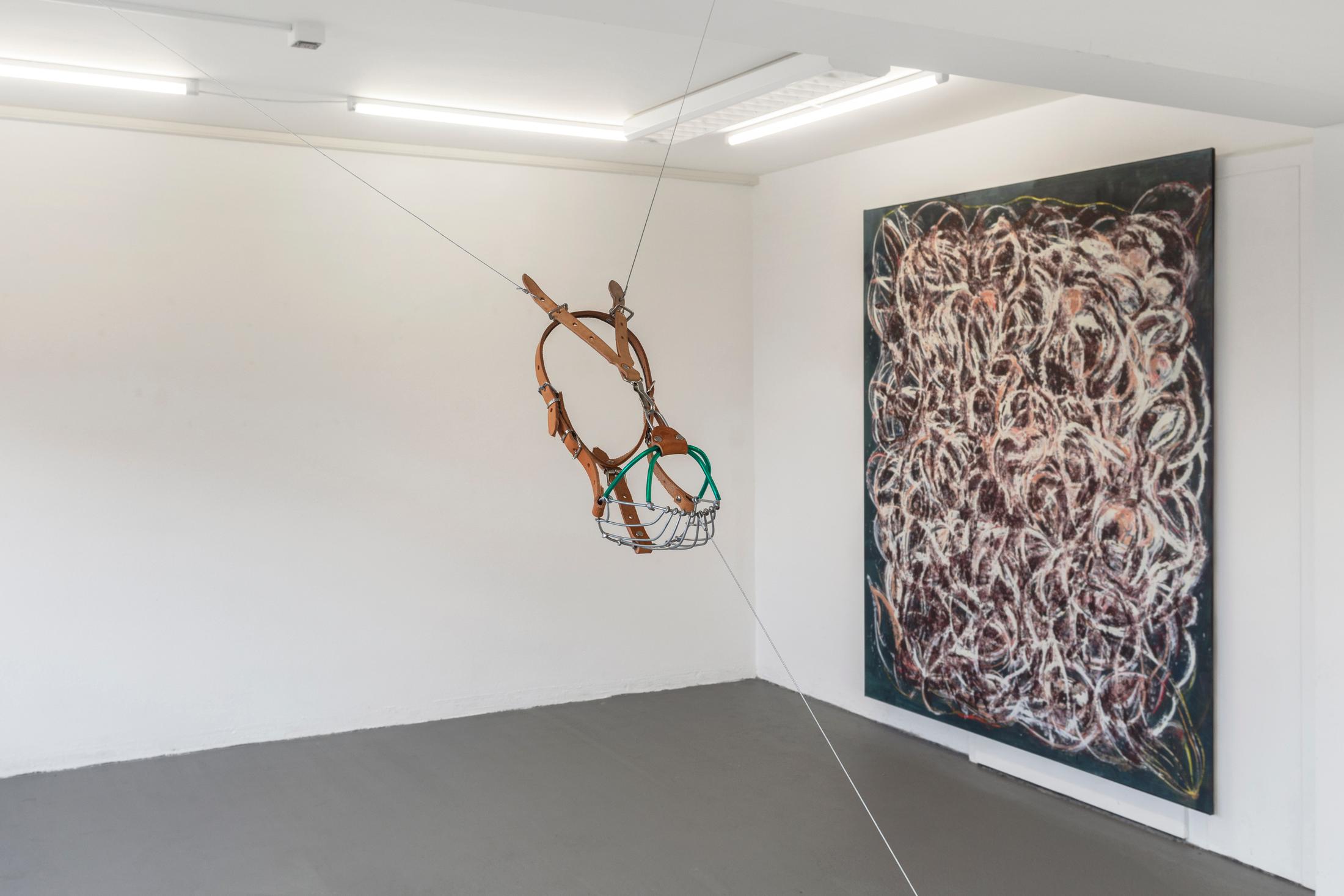 Exhibition View Joint Exhibition «Punk Delikatessen; view on Marie Matusz, Gravity and Grace, 2020 and Matthias Schaufler, Reset Painting, 2020» at Suns Works, Zurich, 2020 / Photo: Simon Baumberger  / Courtesy: the artists and Suns Works