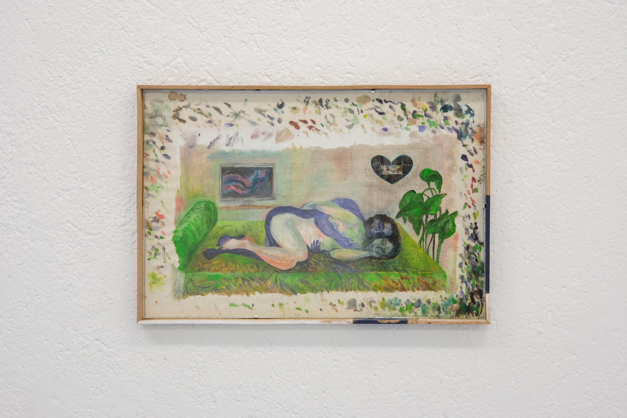 Exhibition View Group Show «Meet Me Halfway; view on Jacent, Marivaudage (La sieste), 2022» at WallStreet, Fribourg, 2023 / Photo: Remy Ugarte / Courtesy: the artist and WallStreet