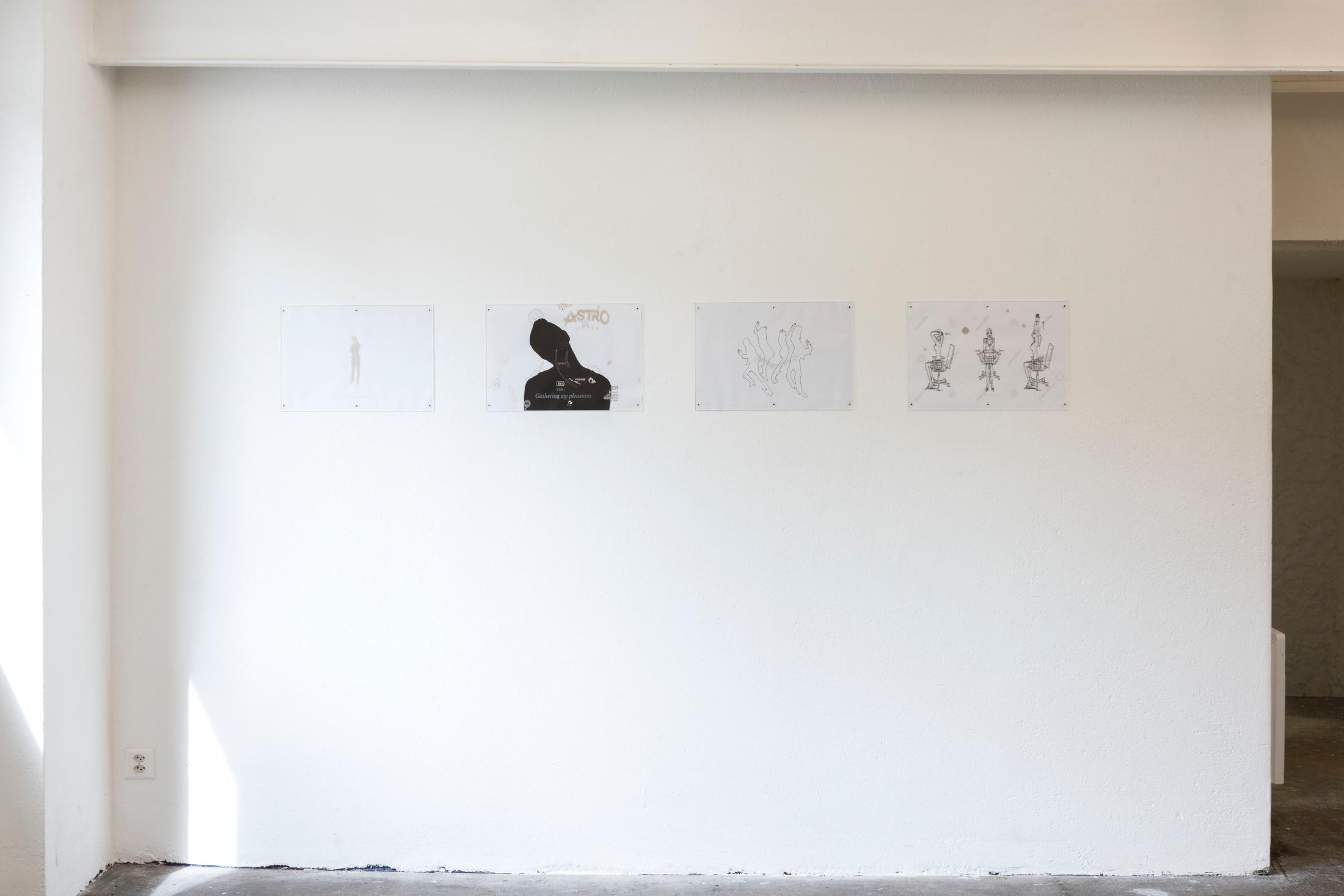 Exhibition View Group Show «Meet Me Halfway; view on Clara Roumégoux, Doing Nothing, 2023» at WallStreet, Fribourg, 2023 / Photo: Remy Ugarte / Courtesy: the artist and WallStreet