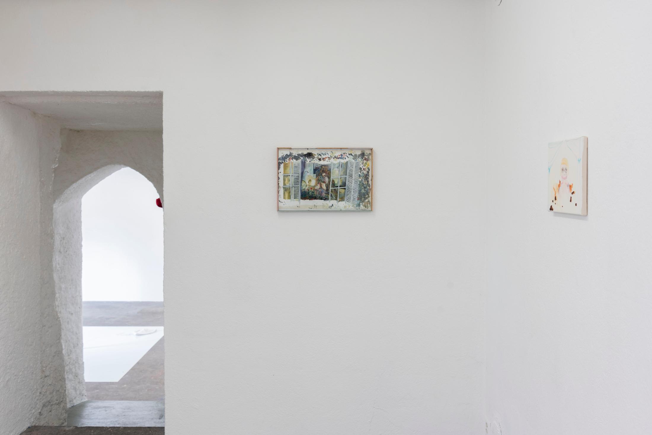 Exhibition View Group Show «Meet Me Halfway; view on Jacent, Marivaudage (Fenêtre), 2022» at WallStreet, Fribourg, 2023 / Photo: Remy Ugarte / Courtesy: the artist and WallStreet