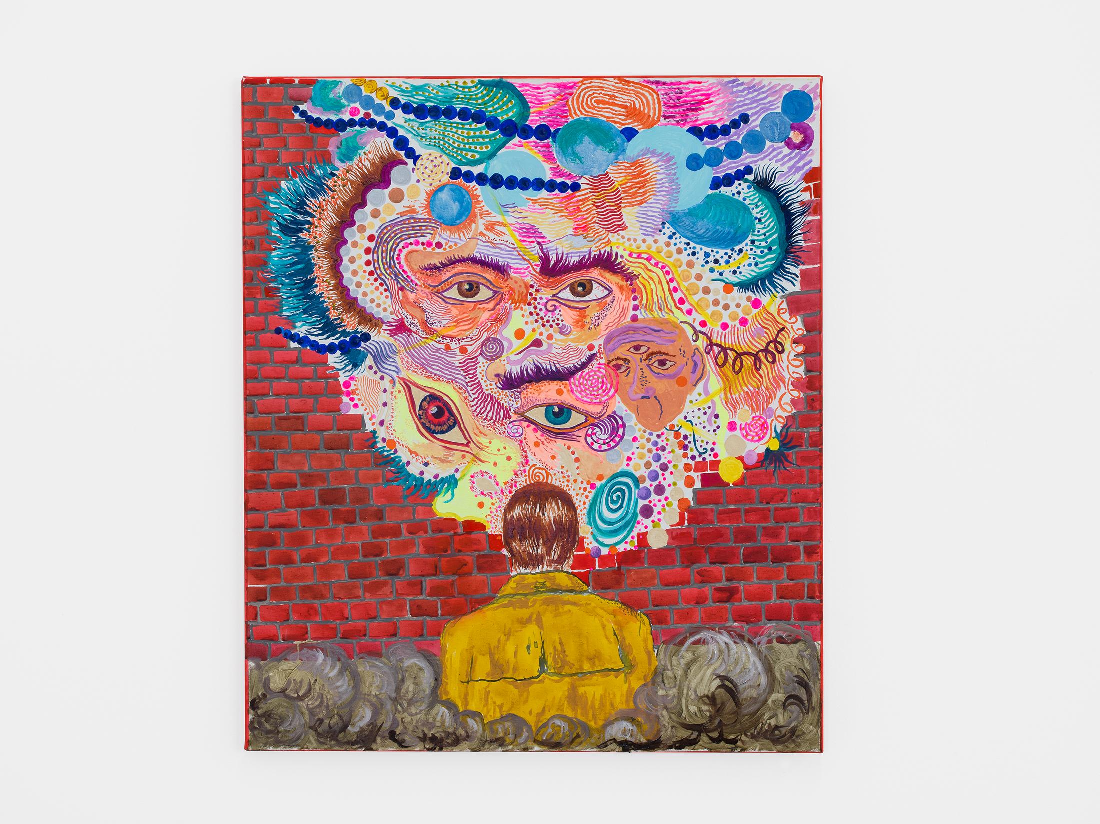 Exhibition View Duo Show «Komorbide Monde; view on Abel Auer, 4 D, Acryl and Oil on Canvas, 70 × 60 cm, 2022» at Kirchgasse Gallery, Steckborn, 2022 / Photo: Cedric Mussano / Courtesy: the artists and Kirchgasse Gallery