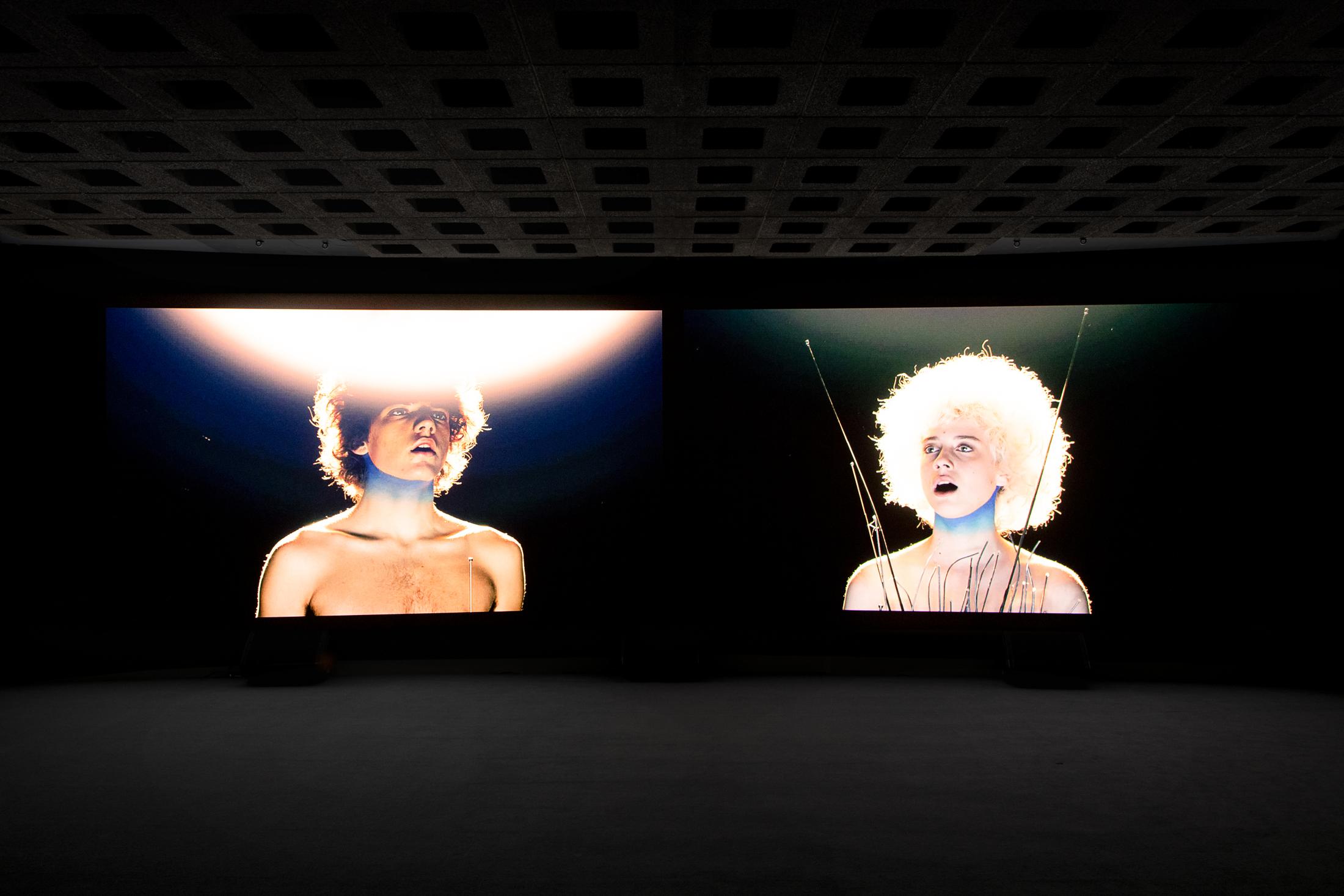 Exhibition View Groupshow «Metamorphosis Overdrive; view on Rä di Martino, Afterall, 2019 (video still)» at Kunstmuseum St. Gallen, St. Gallen, 2020 / Photo: Sebastian Stadler / Courtesy: the artist and Kunstmuseum St. Gallen