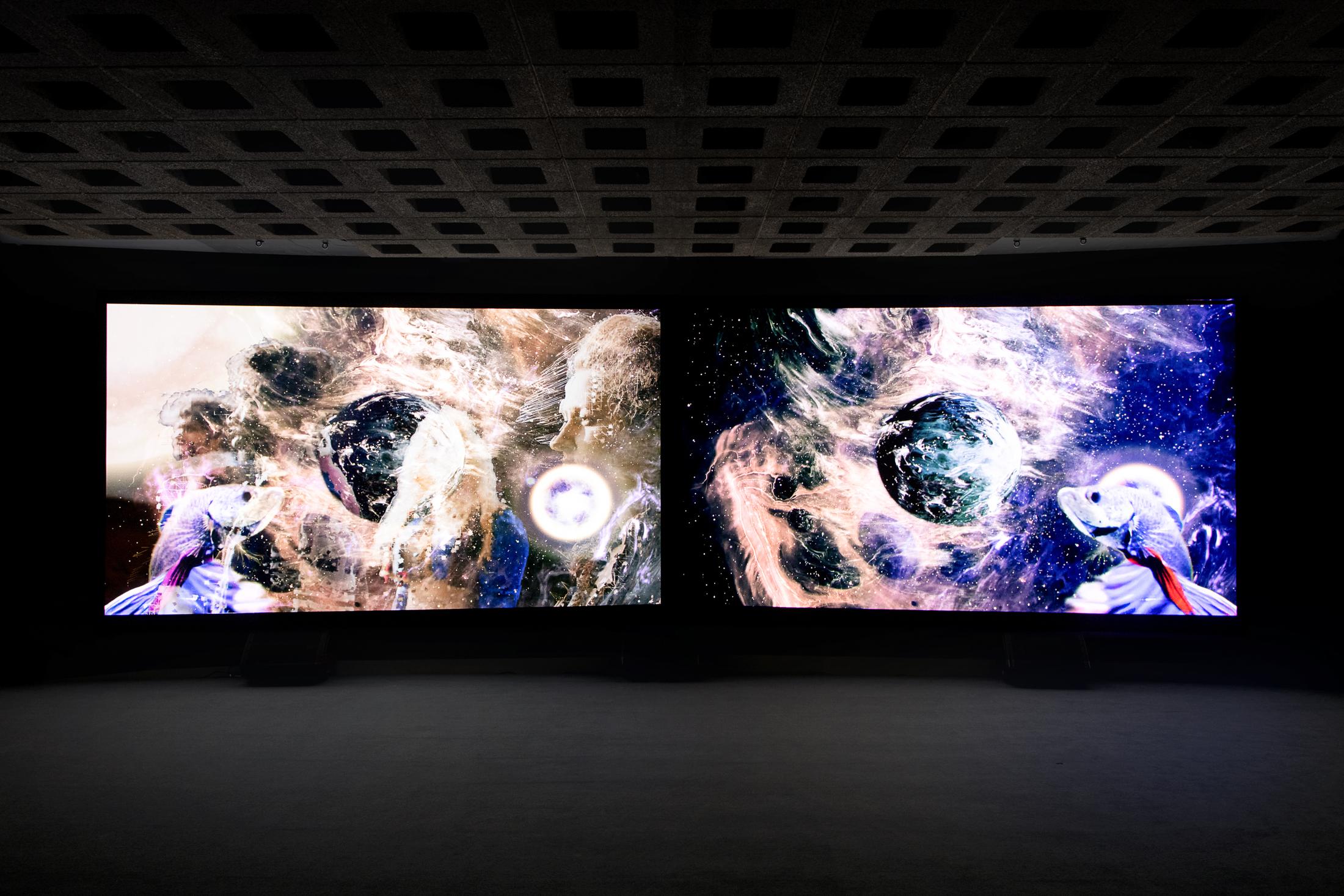 Exhibition View Groupshow «Metamorphosis Overdrive; view on Rä di Martino, Afterall, 2019 (video still)» at Kunstmuseum St. Gallen, St. Gallen, 2020 / Photo: Sebastian Stadler / Courtesy: the artist and Kunstmuseum St. Gallen