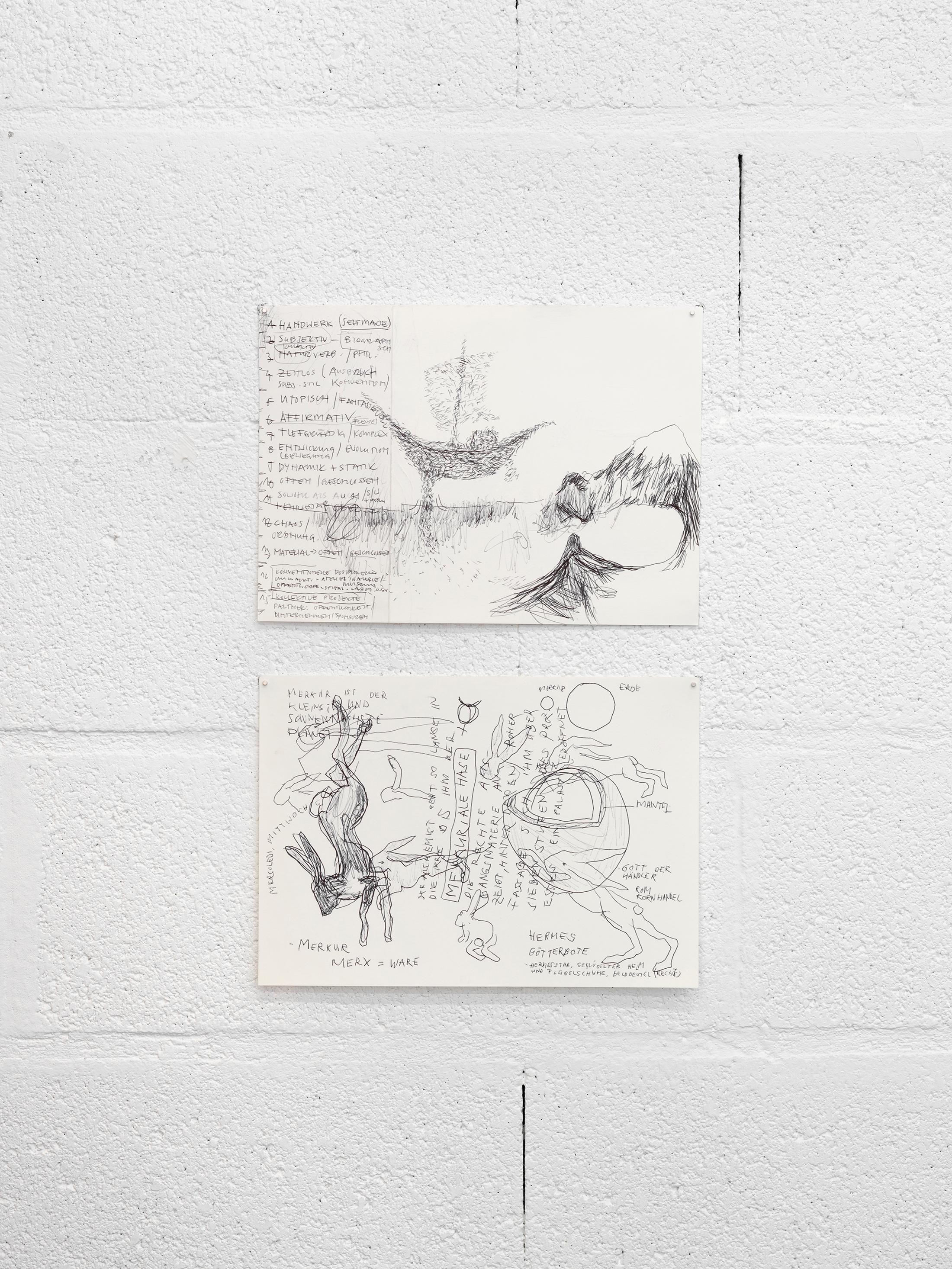 Exhibition View Mirko Baselgia Soloshow «The Stars Are Not Alone; view on Selfportrait and Mercurial Rabbit, 2008» at Galerie Heinzer Reszler, Lausanne, 2019 / Photo: © Julien Gremaud / Courtesy: the artist and Galerie Heinzer Reszler