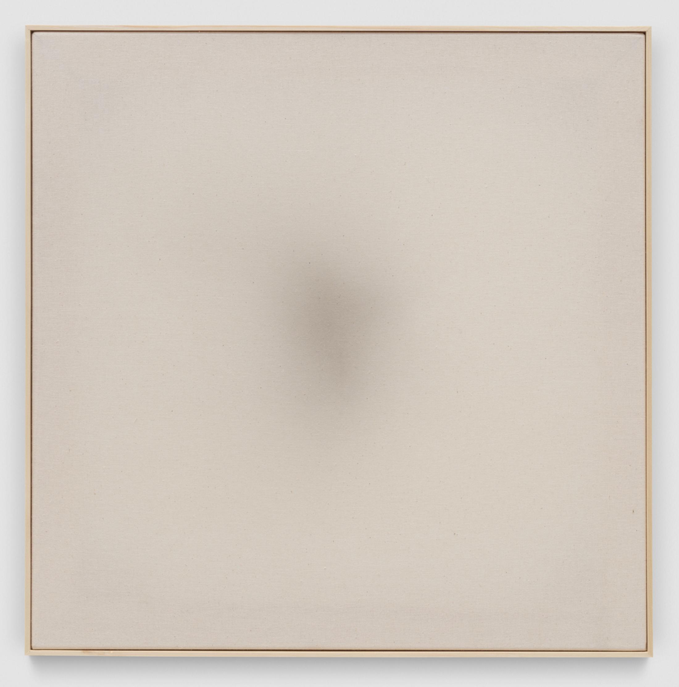 Exhibition View Mirko Baselgia Solo Show «IMAGINE A WHITE SURFACE WITH IRREGULAR BLACK SPOTS; view on Mirko Baselgia, Coprinus Comatus - Nimbus, 2020, Coprinus comatus ink on canvas, 55 x 55 x 3,3 cm» at Galerie Heinzer Reszler, Lausanne, 2021 / Photo: © Stefan Alternburger / Courtesy: the artist and Galerie Heinzer Reszler