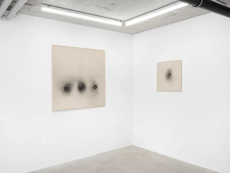 Exhibition View Mirko Baselgia Solo Show «IMAGINE A WHITE SURFACE WITH IRREGULAR BLACK SPOTS» at Galerie Heinzer Reszler, Lausanne, 2021 / Photo: © Julien Gremaud / Courtesy: the artist and Galerie Heinzer Reszler
