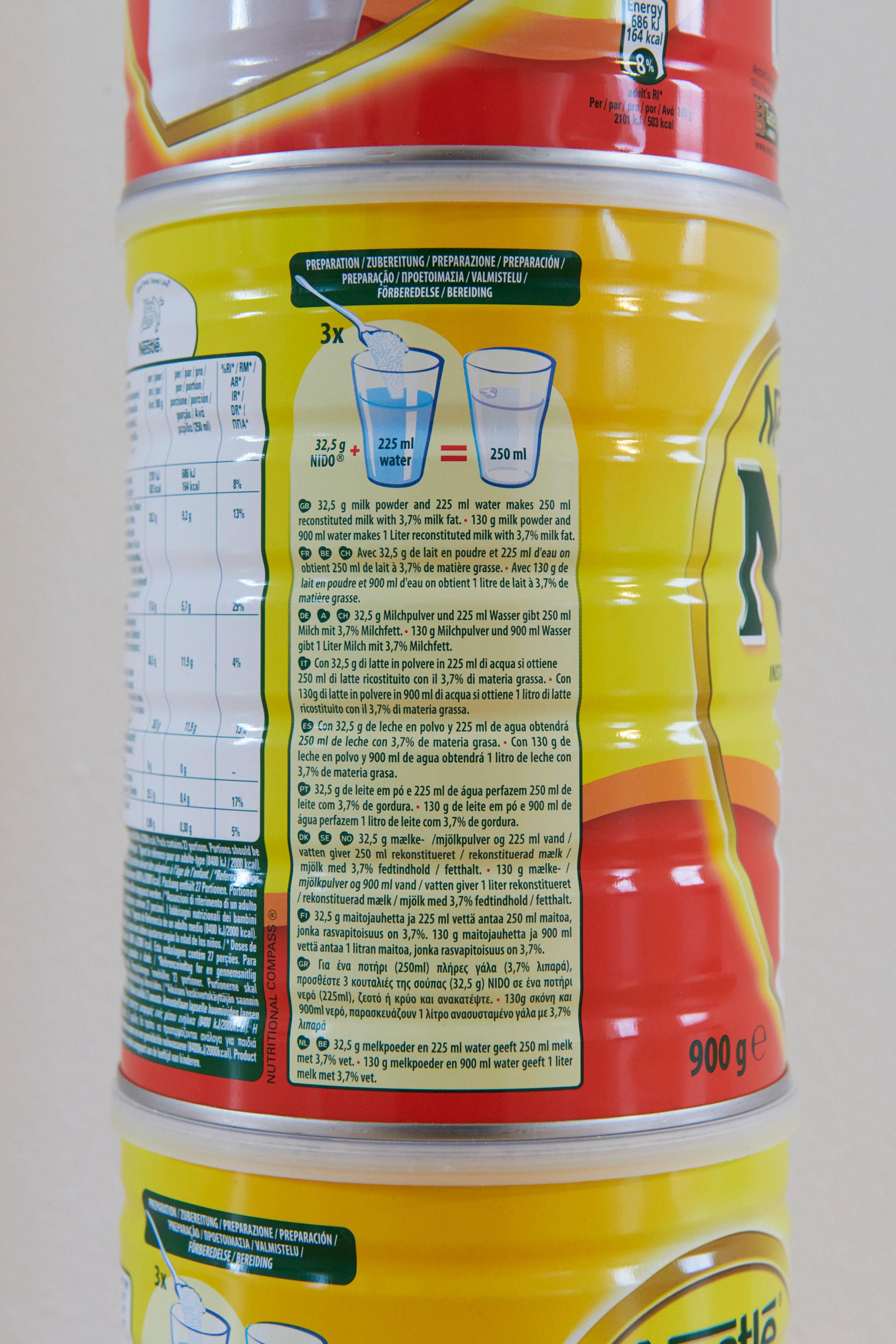 Exhibition View Monika Emmanuelle Kazi Solo Show «La cour des grands; view on Monika Emmanuelle Kazi, Lait Nido (Detail), 2022» at Kunsthalle Friart, Fribourg, 2022 / Photo: Guillaume Python / Courtesy: the artist and Kunsthalle Friart