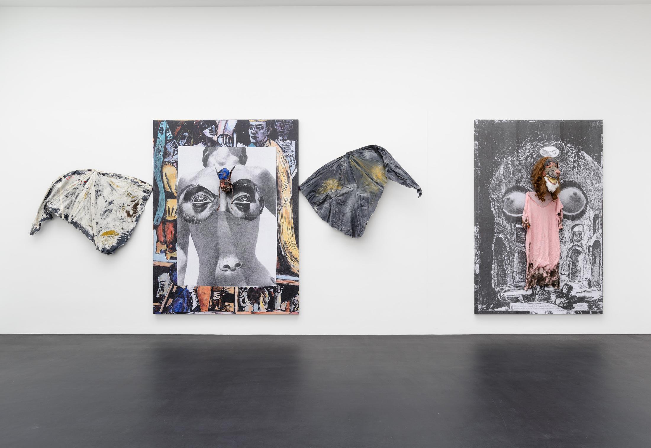 Exhibition View Monster Chetwynd Soloshow «Either This Coat’s Inhabited or I’m Inhibited; Where is God (the Bat), 2019 and Splinter, 2019» at Galerie Gregor Staiger / Courtesy: the artist and Galerie Gregor Staiger