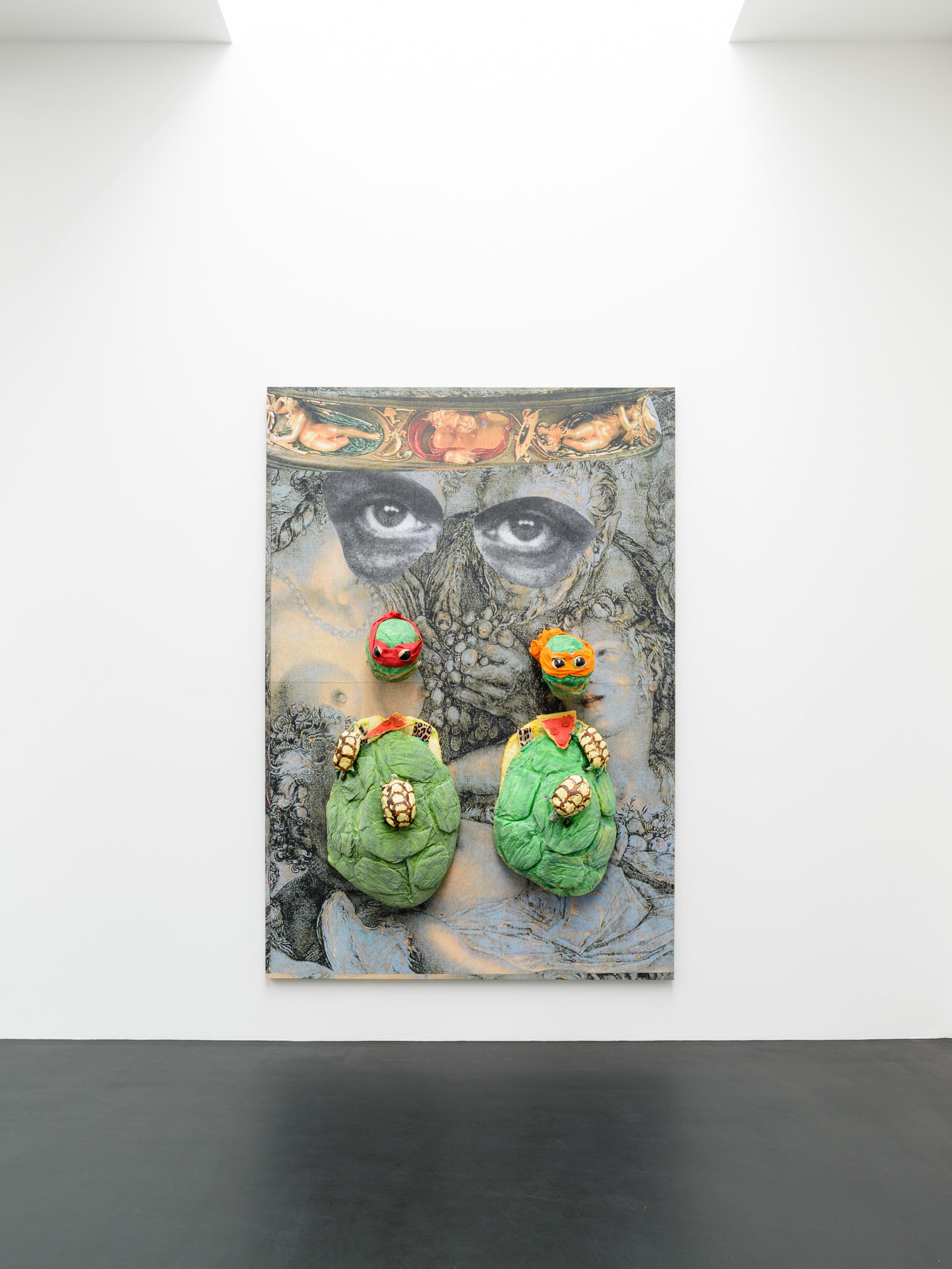 Exhibition View Monster Chetwynd Soloshow «Either This Coat’s Inhabited or I’m Inhibited; view on Ninja Turtles, 2019» at Galerie Gregor Staiger / Courtesy: the artist and Galerie Gregor Staiger