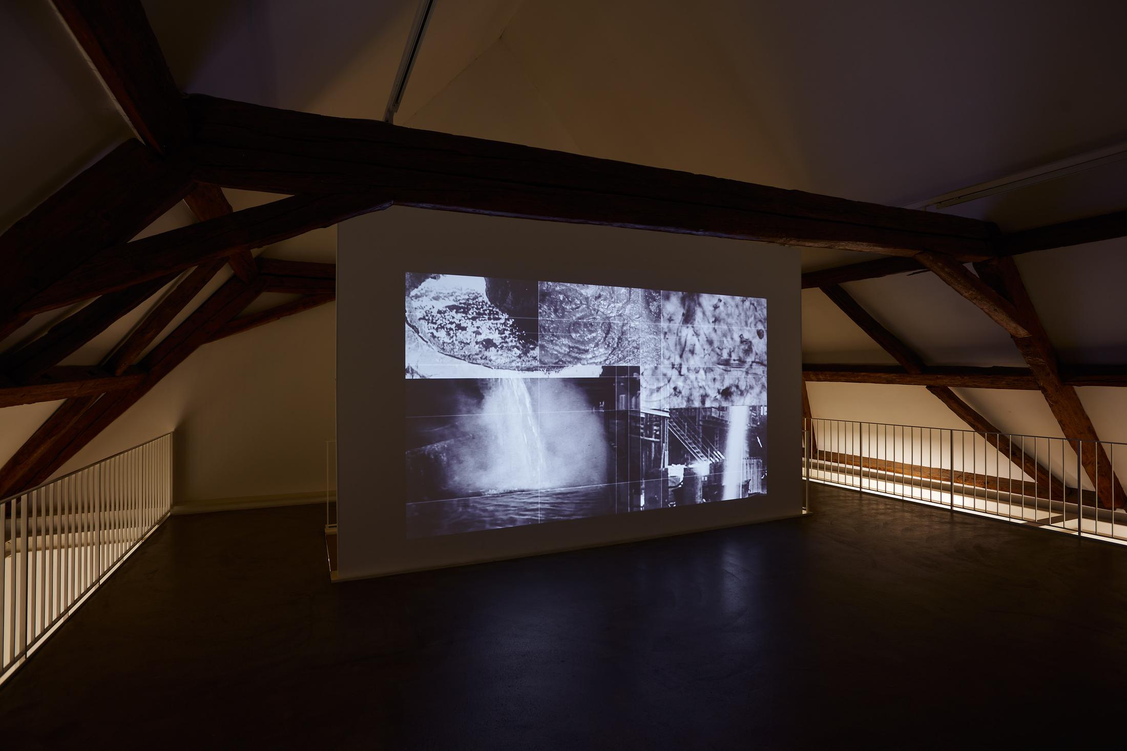 Exhibition View Groupshow «Motor; view on Alexandra Navratil, Under Saturn (Act 1), projection, 2018» at Kunstraum Riehen, Riehen, Basel, 2020 / Photo: Moritz Schermbach / Courtesy: the artist