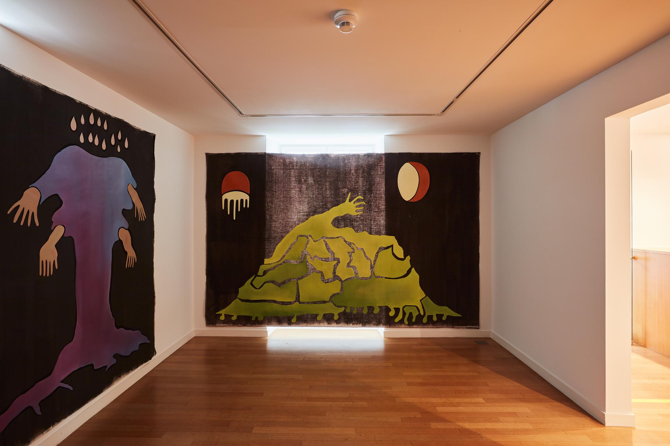 Exhibition View Groupshow «Motor; view on Inka Ter Haar, The Garden (6 of 6), oil on canvas, 330 x 210 cm, 2020» at Kunstraum Riehen, Riehen, Basel, 2020 / Photo: Moritz Schermbach / Courtesy: the artist