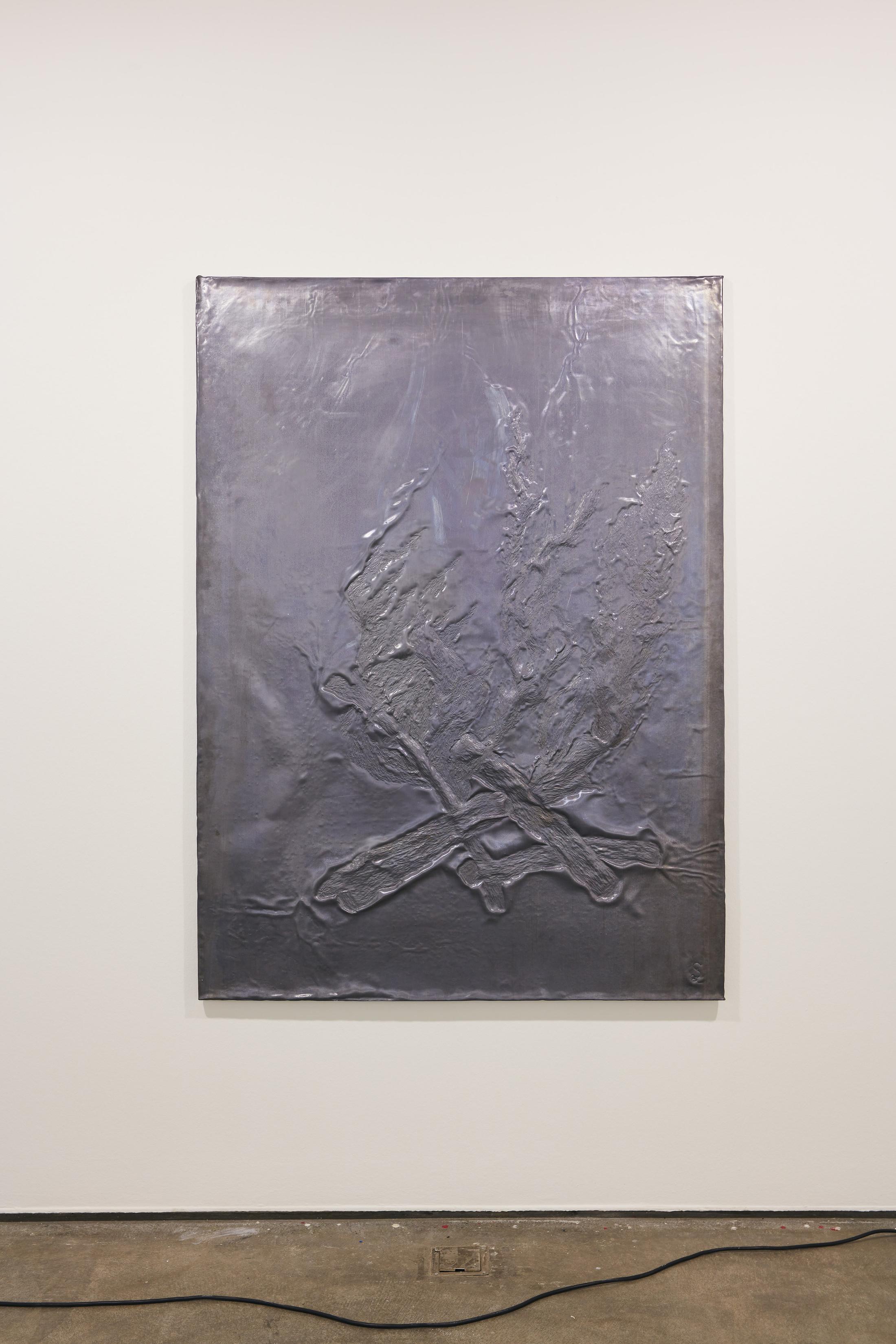 Exhibition View Groupshow «Motor; view on Selina Lutz, Energy III, lead on wood, 166 x 120 x 2.5 cm, 2018» at Kunstraum Riehen, Riehen, Basel, 2020 / Photo: Moritz Schermbach / Courtesy: the artist