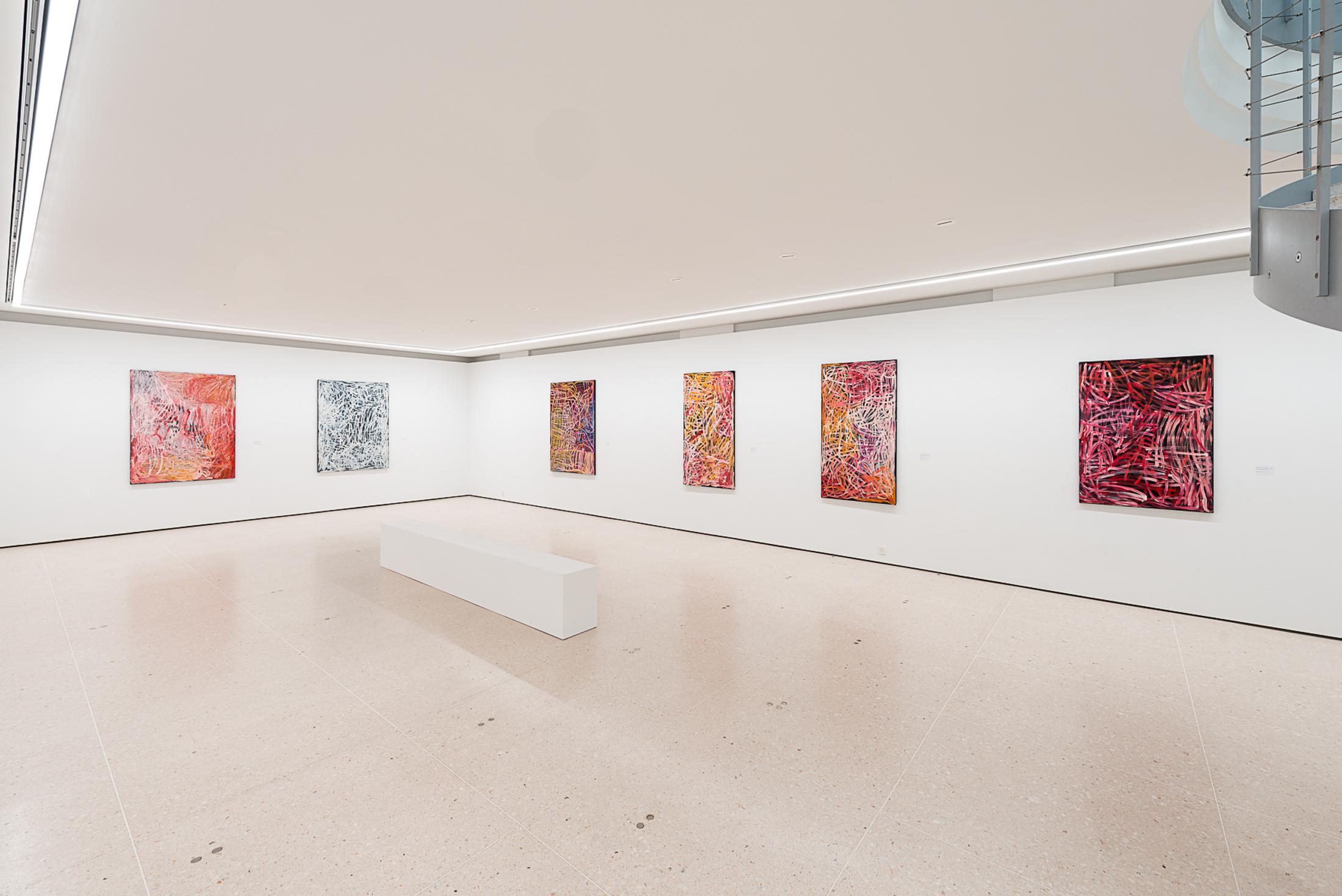 Exhibition View Groupshow «My Mothers Country; view on Emily Kame Kngwarreye» at Kunsthaus Zug, Zug, 2019 / Photo: Jorit Aust / Courtesy: the artist and Kunsthaus Zug