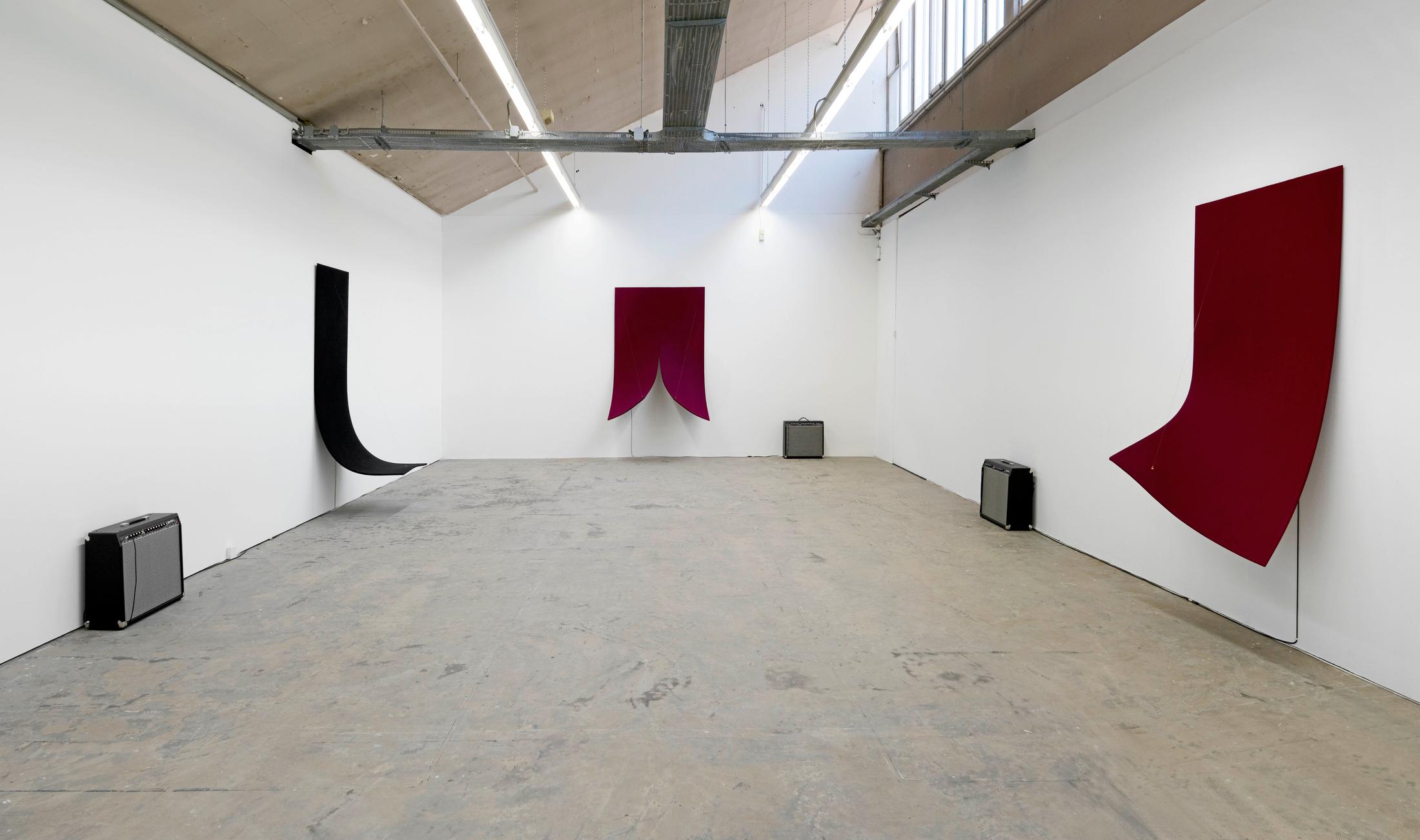 Exhibition View Naama Tsabar «Transitions #4 – view on Work On Felt (Variation 7, 8, 12), 2015/16» at Kunsthaus Baselland 2018 / Photo: Serge Hasenböhler