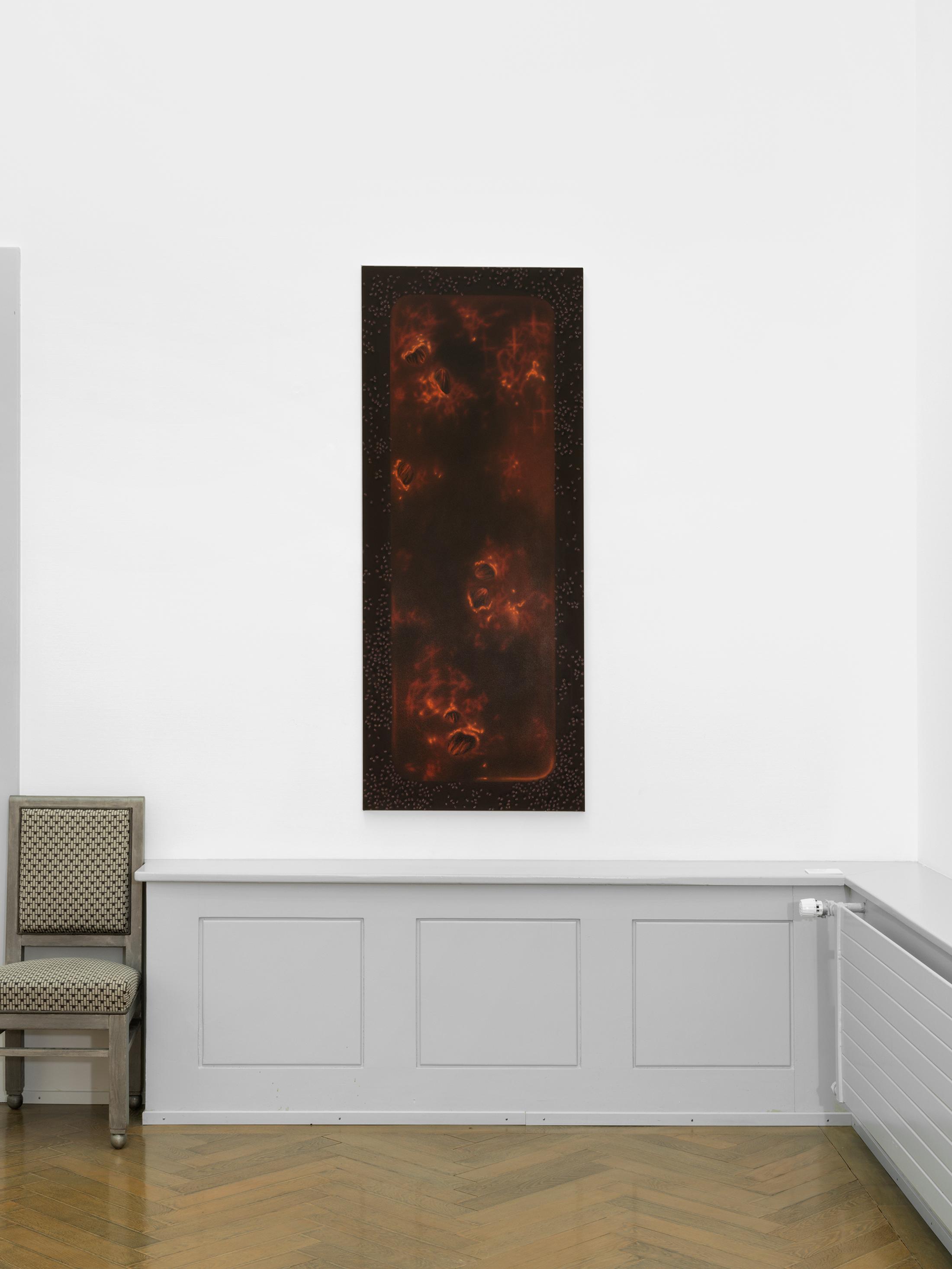 Exhibition View Natacha Donzé Solo Show «Festins» at MBAC, Musée des beaux-arts, La Chaux-de-Fonds, 2021 / Photo: Julien Gremaud / Courtesy: the artist and MBAC
Soupe primordiale, 2019, Acrylique sur toile, 170 x 70 cm» at MBAC, Musée des beaux-arts, La Chaux-de-Fonds, 2021 / Photo: Julien Gremaud / Courtesy: the artist and MBAC