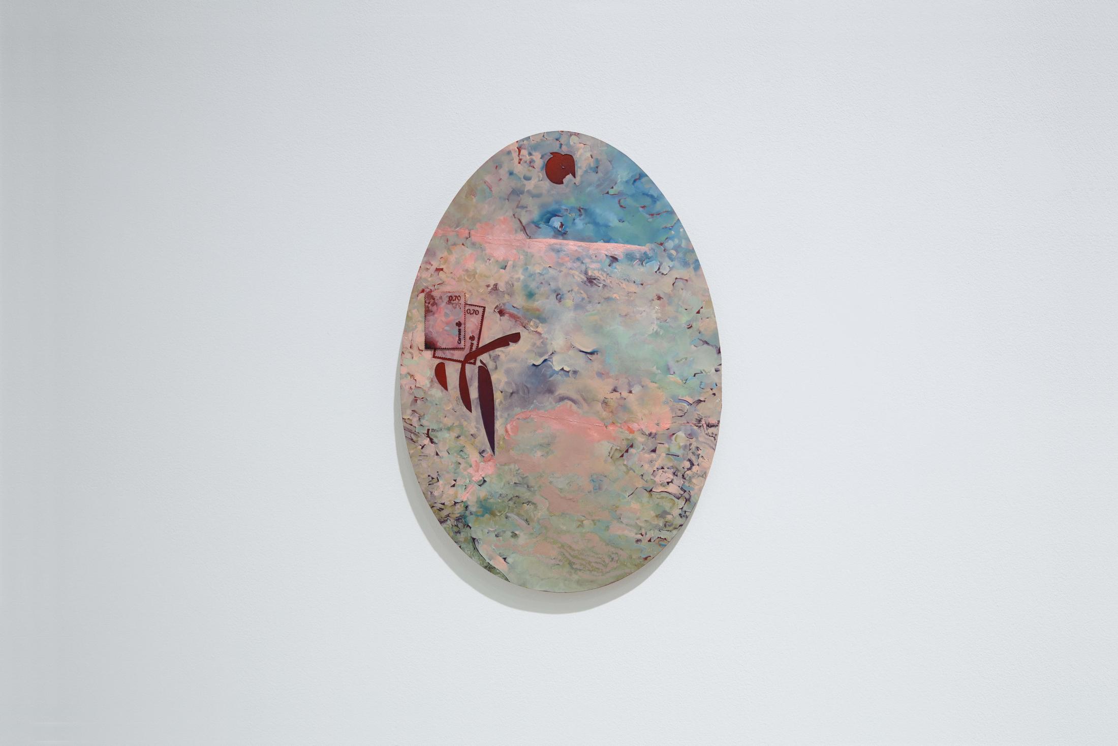 Exhibition View Niels Trannois Solo Show «KERNING; view on Carrer Major, 2022, oil on laser engraved porcelain paper, 36,5 x 25,5cm» at Windhager von Kaenel, Zürich, 2023 / Photo: WvK / Courtesy: the artist and Windhager von Kaenel