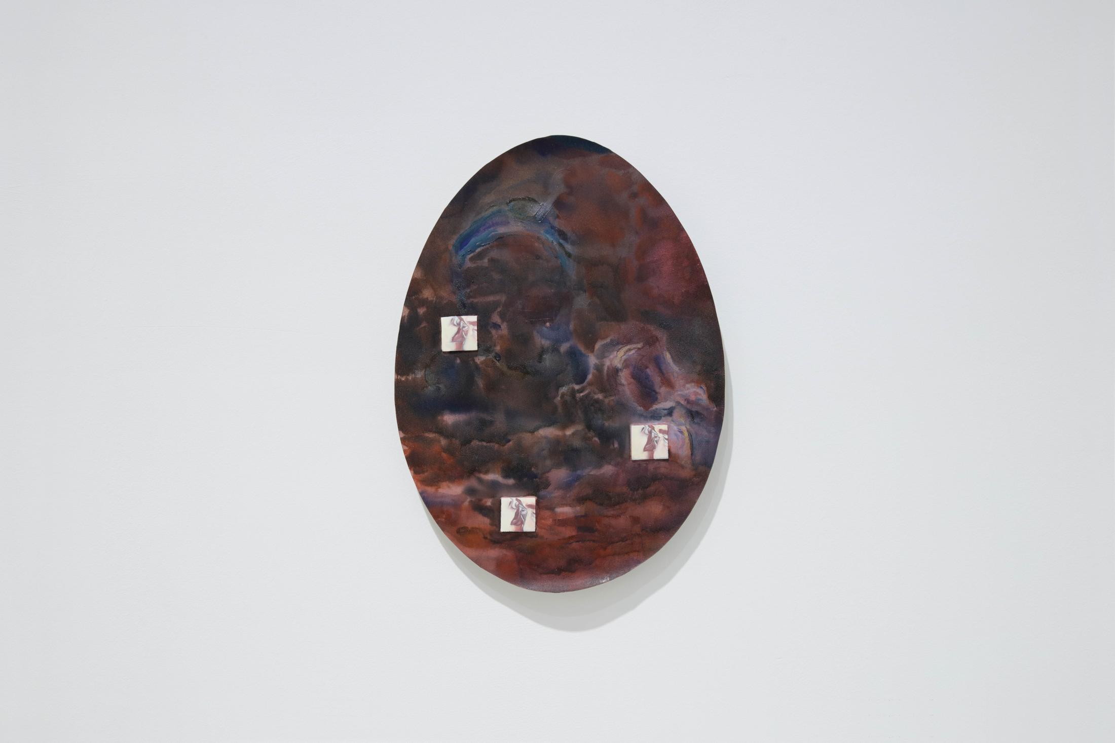 Exhibition View Niels Trannois Solo Show «KERNING; view on Memory erasure, 2022, oil on laser engraved porcelain paper, 36,5 x 25,5cm» at Windhager von Kaenel, Zürich, 2023 / Photo: WvK / Courtesy: the artist and Windhager von Kaenel