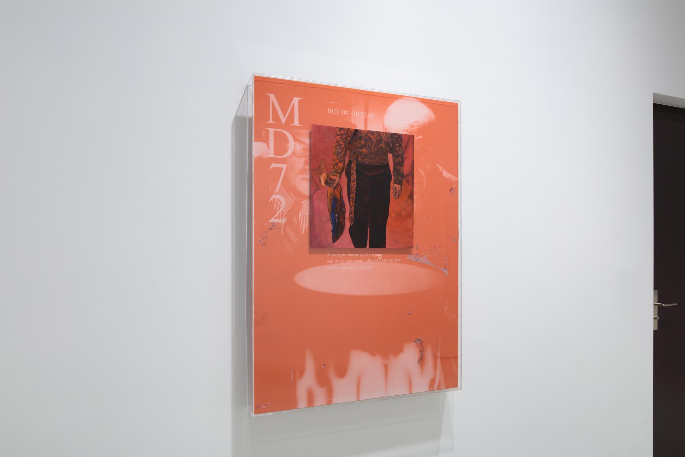 Exhibition View Niels Trannois Solo Show «KERNING; view on The Sky is Thin as Paper here, 2022, oil on canvas, print on fabric, mdf, plexiglas, DMT, 121 x 87 x 10cm» at Windhager von Kaenel, Zürich, 2023 / Photo: WvK / Courtesy: the artist and Windhager von Kaenel