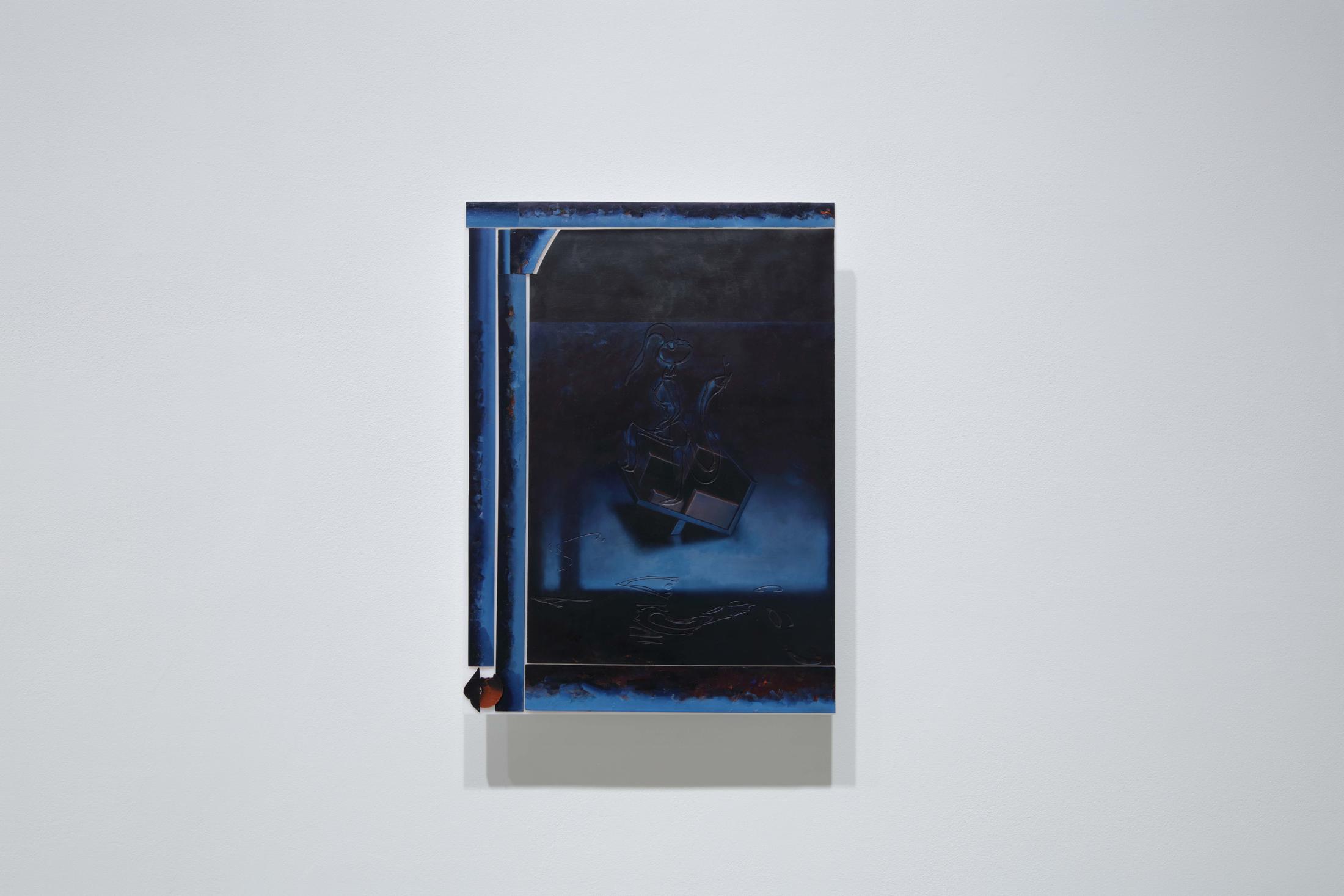 Exhibition View Niels Trannois Solo Show «KERNING; view on Pride and Oblivion, 2022, oil on laser engraved porcelain paper mounted on plexiglas, 44 x 31,5 x 4cm» at Windhager von Kaenel, Zürich, 2023 / Photo: WvK / Courtesy: the artist and Windhager von Kaenel