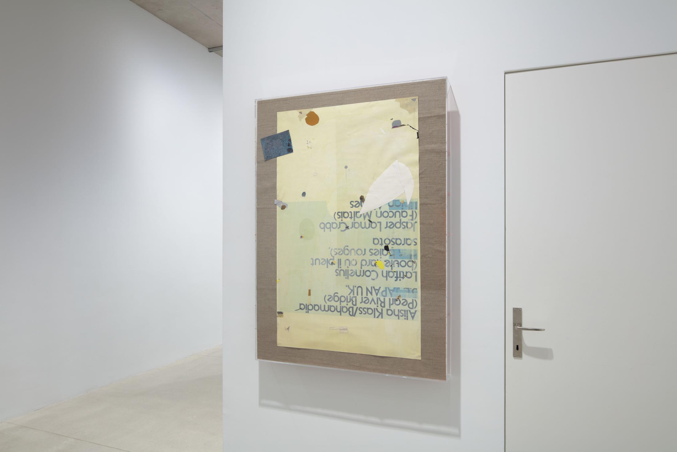 Exhibition View Niels Trannois Solo Show «KERNING; view on Boulevard où il pleut des baies rouges, 2006-2022, varnished C-print on paper, oil on paper, canvas, MDF, plexigals, 121 x 87 x 10cm» at Windhager von Kaenel, Zürich, 2023 / Photo: WvK / Courtesy: the artist and Windhager von Kaenel