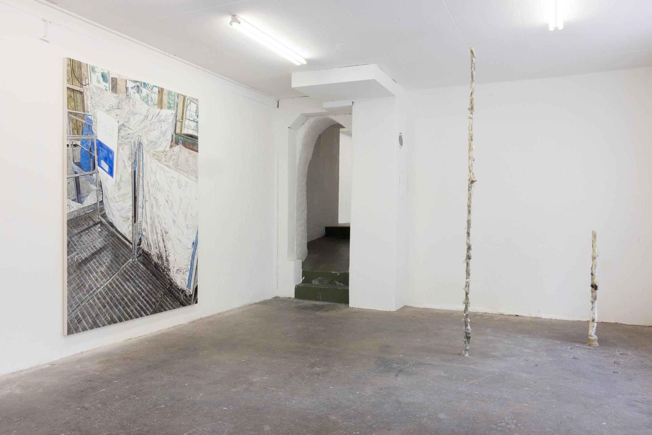 Exhibition View Duo Show Nina Rieben & Leanne Picthall «monday's ghost» at WallStreet, Fribourg, 2025 / Photo: Julie Folly / Courtesy: the artists and WallStreet