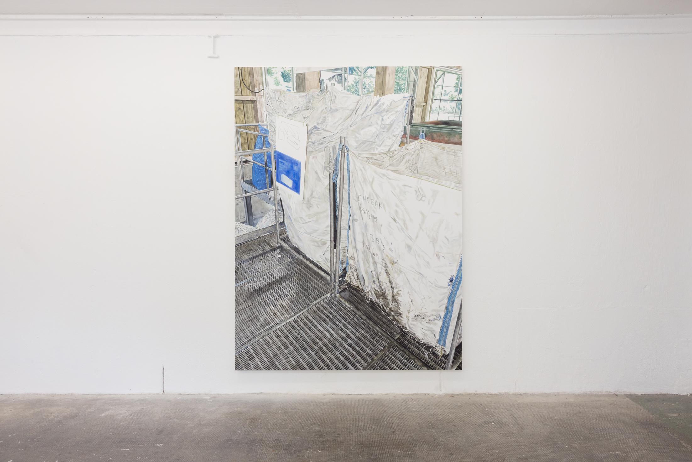 Exhibition View Duo Show Nina Rieben & Leanne Picthall «monday's ghost ; view on Leanne Picthall, easy, 2025» at WallStreet, Fribourg, 2025 / Photo: Julie Folly / Courtesy: the artists and WallStreet