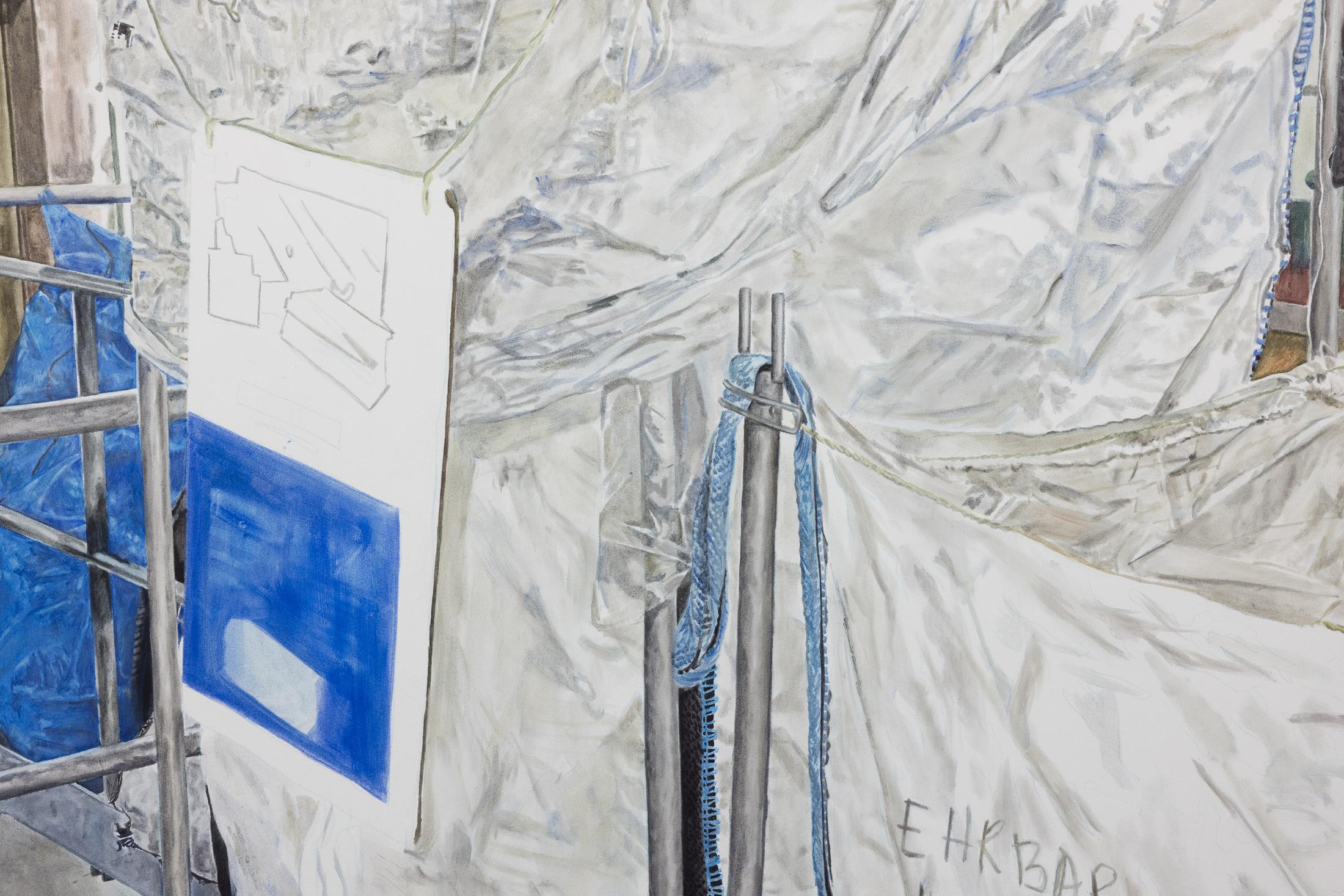 Exhibition View Duo Show Nina Rieben & Leanne Picthall «monday's ghost ; view on Leanne Picthall, easy (Detail), 2025» at WallStreet, Fribourg, 2025 / Photo: Julie Folly / Courtesy: the artists and WallStreet