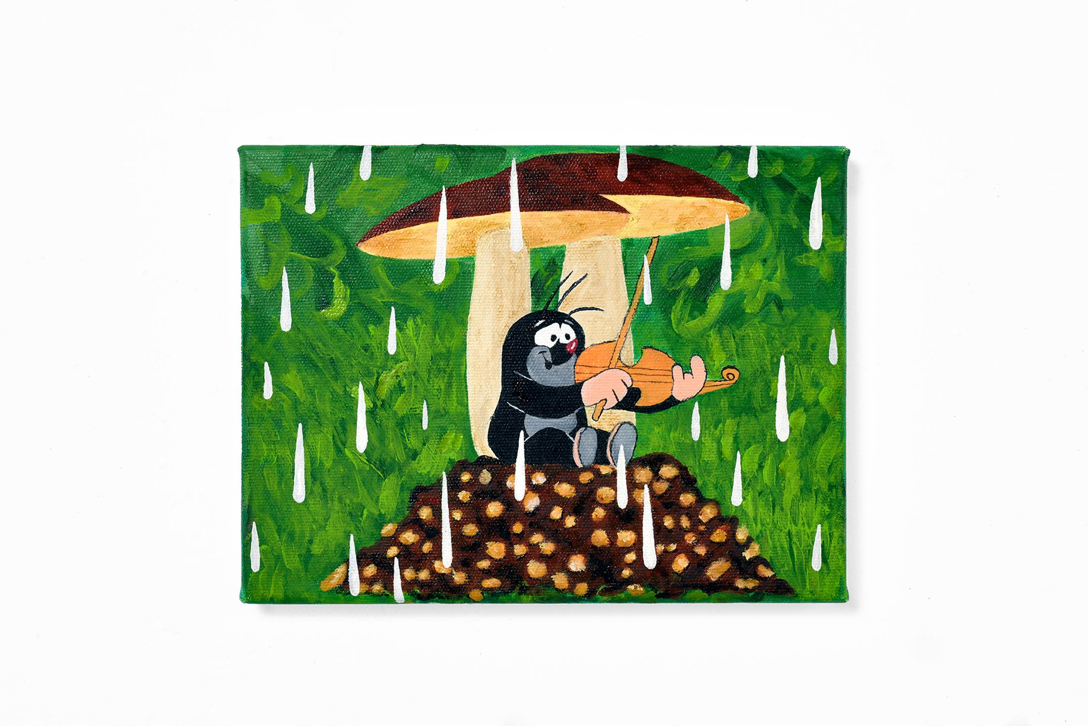 Exhibition View Noemi Pfister Solo Show «Happily Aging & Dying; view on Noemi Pfister, Spleen, Oil on Canvas, 2022, 18 x 24 cm» at Espace 3353, Carouge, 2022-2023 / Photo: Zoé Aubry / Courtesy: the artist and Espace 3353