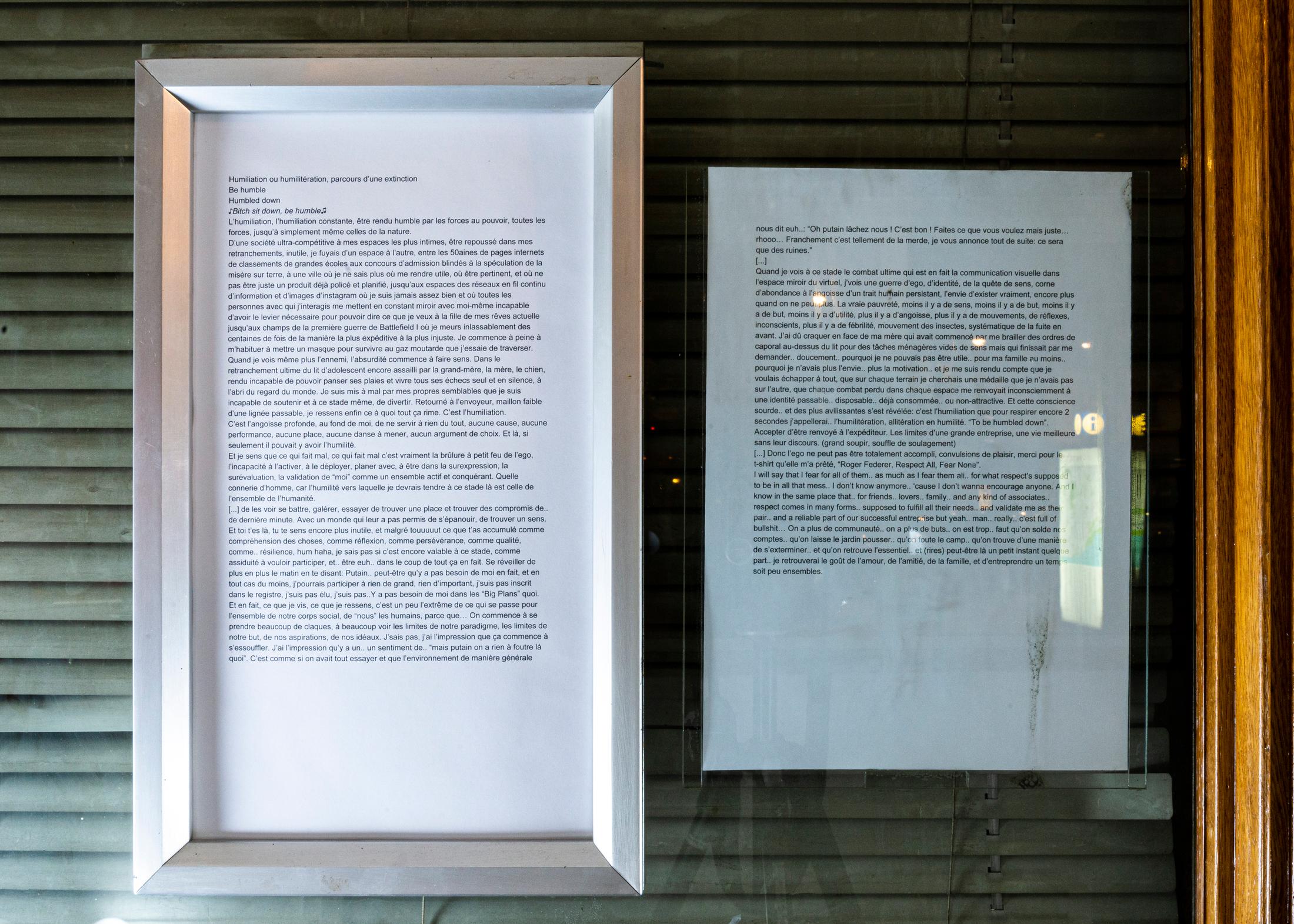 Exhibition View Noémie Degen and Simon Jaton Soloshow «Nodding Out To Rising Mist; Text by Sherian Mohammed Forster» at Tunnel Tunnel, Lausanne, 2019 / Courtesy: the artists