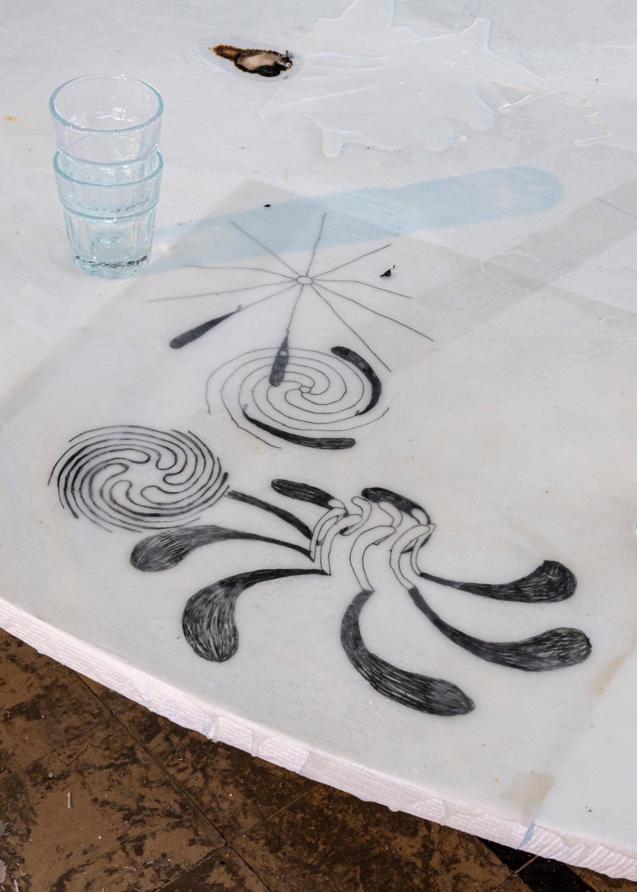 Exhibition View Noémie Degen and Simon Jaton Soloshow «Nodding Out To Rising Mist; in collaboration with Johanna Odersky and Emanuele Marcuccio» at Tunnel Tunnel, Lausanne, 2019 / Courtesy: the artists