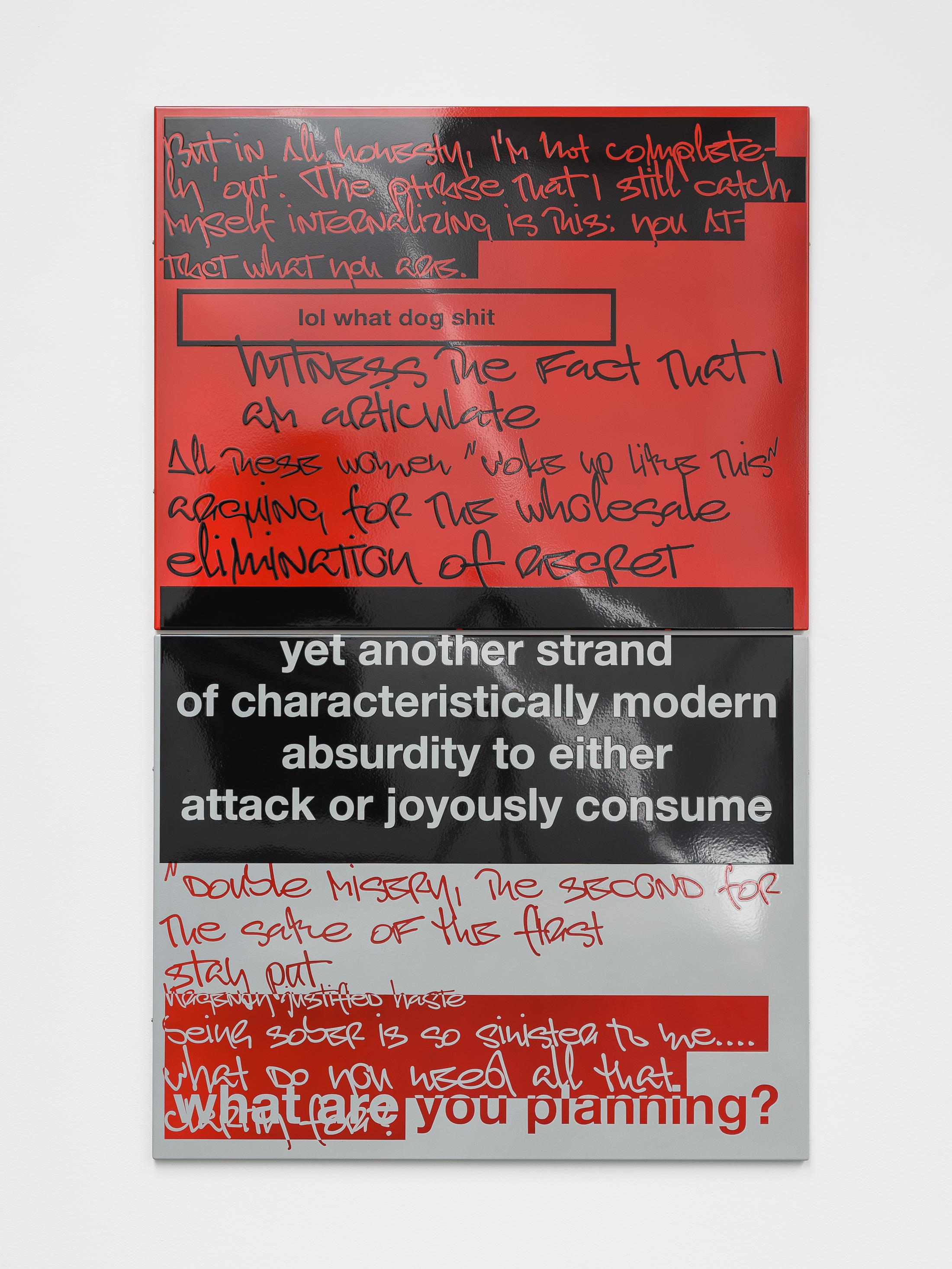 Exhibition View Nora Turato Soloshow «warp and woof; view on what do you need all that clarity for? what are you planning?, 2019» at Galerie Gregor Staiger, Zurich, 2019 / Photo: Galerie Gregor Staiger / Courtesy: Courtesy: the artist, Galerie Gregor Staiger, Zurich & LambdaLambdaLambda, Prishtina