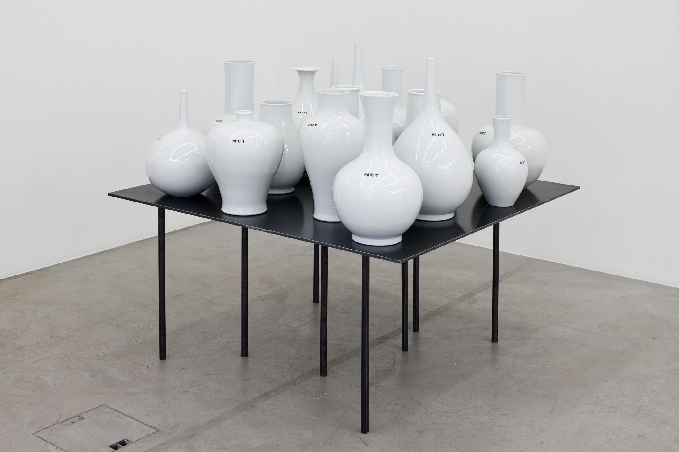 Exhibition View Not Vital Soloshow «Che fasch?; view on Family of Sixteen - Two identical Twins, 2017» at Galerie Urs Meile, Lucerne, 2019 / Courtesy: the artist and Galerie Urs Meile