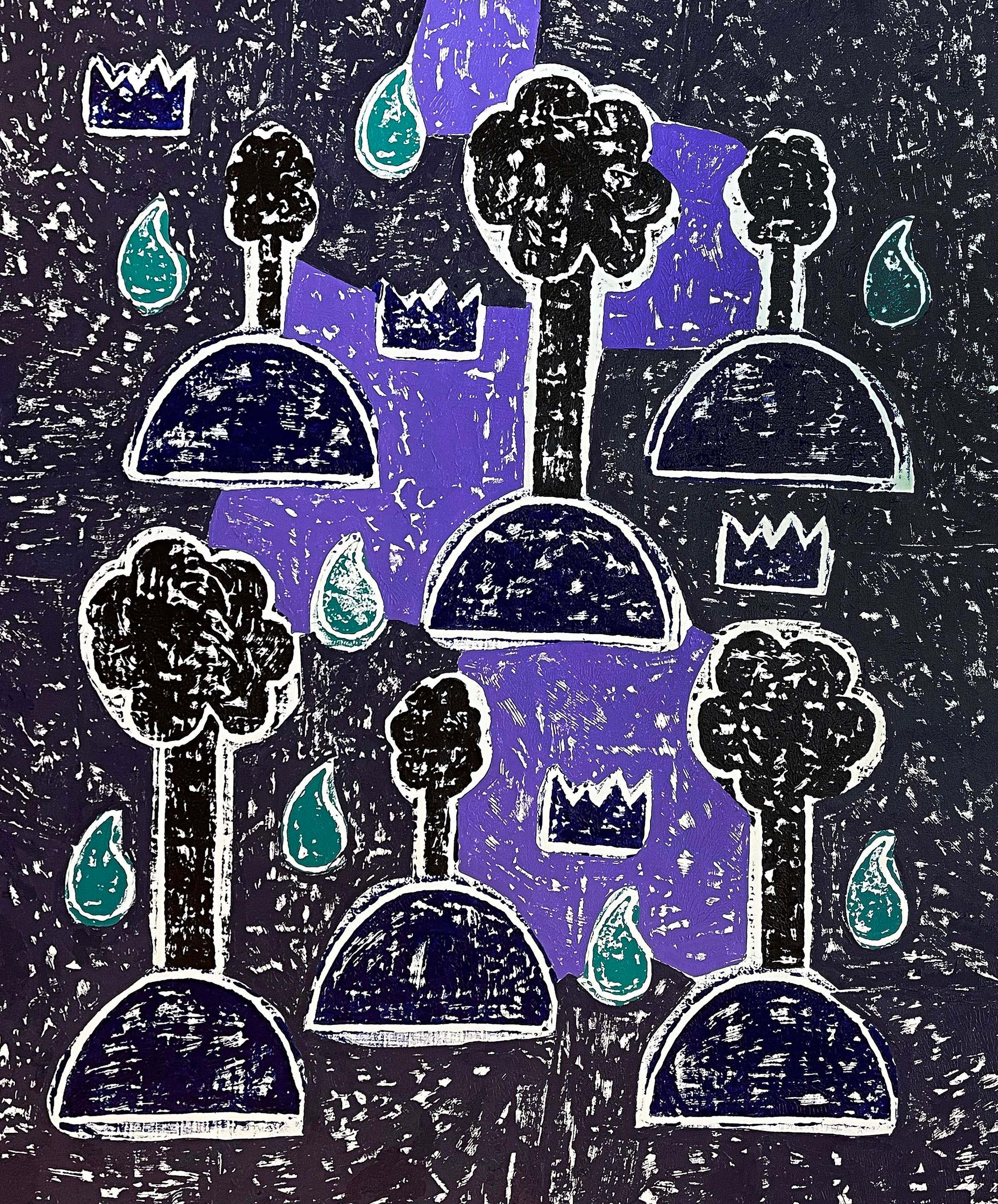 Exhibition View Olaf Breuning Solo Show «BIG DROPS; view on Olaf Breuning, Green Rain 2, 2020» at von Bartha, S-chanf, 2021 / Courtesy: the artist and von Bartha