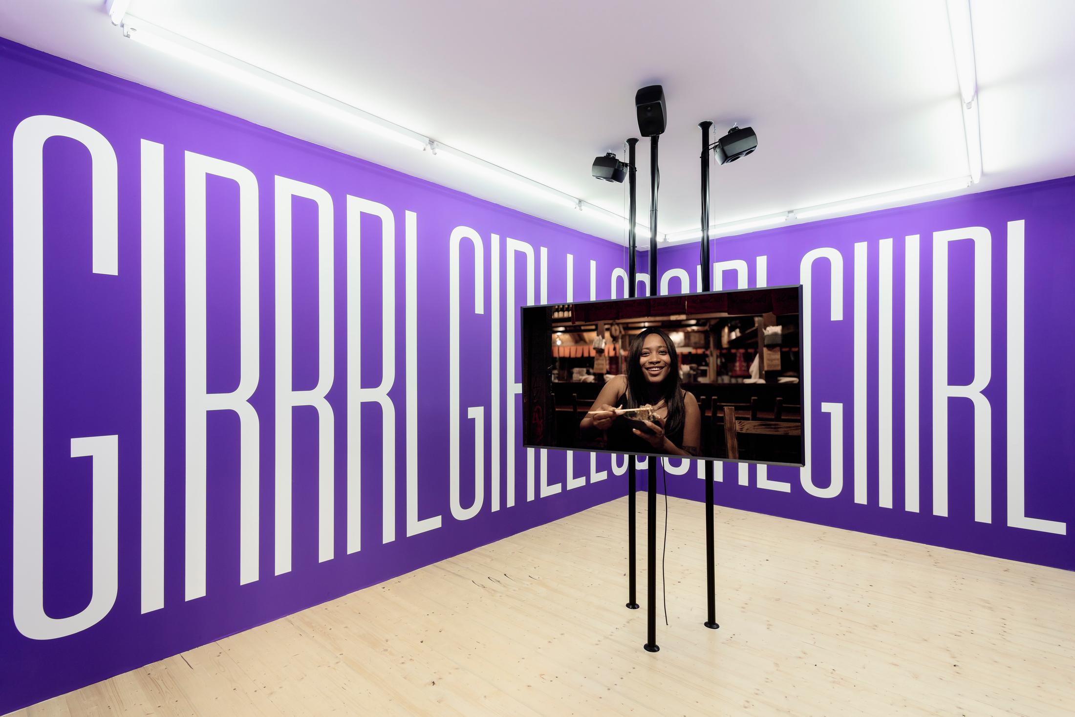 Exhibition View Groupshow «On Fire – Vulnerable Footage ; view on Martine Syms, Incense Sweaters & Ice (2017)» at SALTS, Birsefelden, Basel, 2019 / Photo: Gunnar Meier / Courtesy: the artist, Sadie Coles HQ, Basler Dokumentartage and SALTS