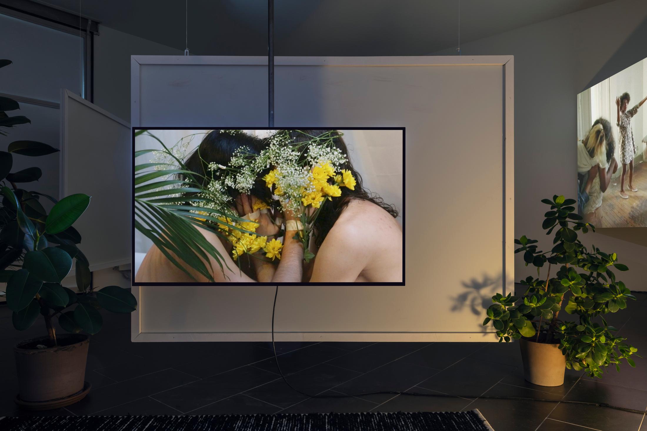 Exhibition View Groupshow «On Fire – Vulnerable Footage ; view on Melanie Bonajo, Night Soil - Economy of Love (2015)» at SALTS, Birsefelden, Basel, 2019 / Photo: Gunnar Meier / Courtesy: the artist, AKINCI, Basler Dokumentartage and SALTS