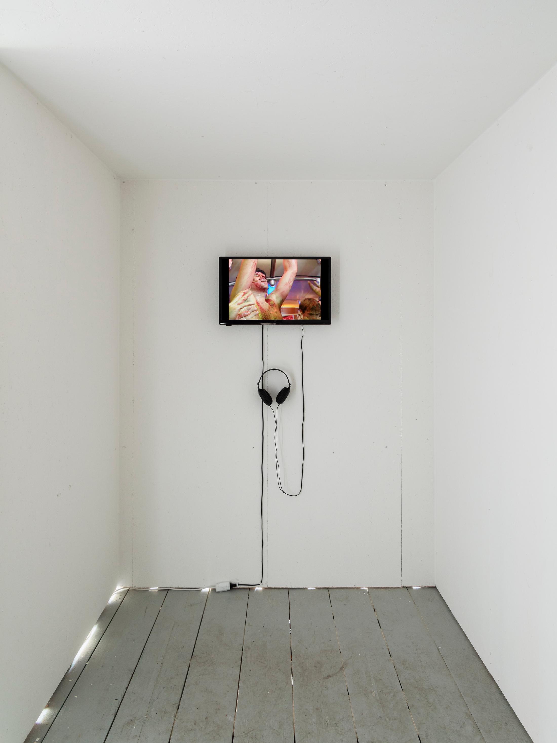 Exhibition View Groupshow «On Fire – Vulnerable Footage ; view on Christoph Schlingensief, U3000 (2000/2001)» at SALTS, Birsefelden, Basel, 2019 / Photo: Gunnar Meier / Courtesy: Filmgalerie 451, Estate Christoph Schlingensief, Basler Dokumentartage and SALTS