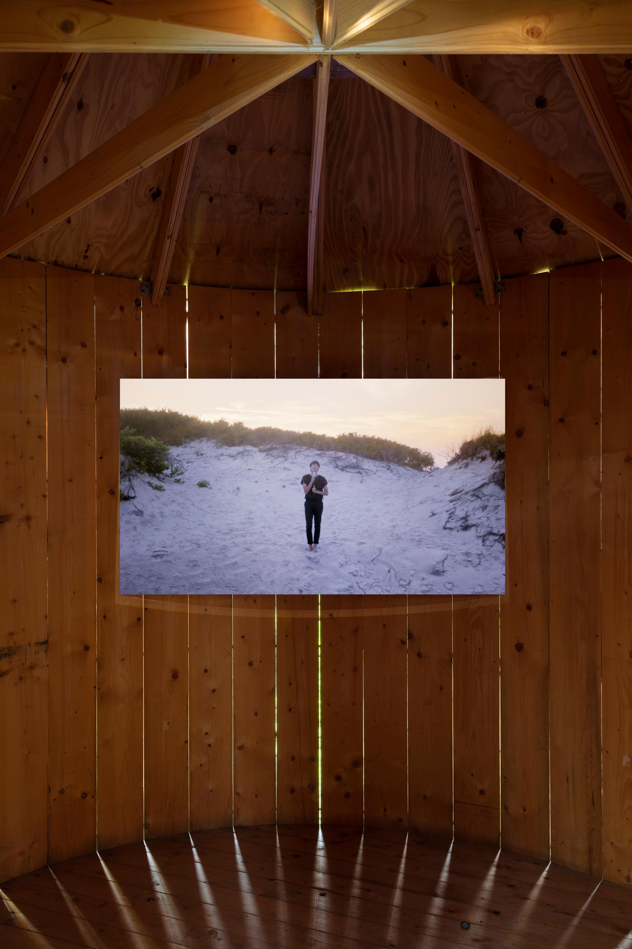 Exhibition View Groupshow «On Fire – Vulnerable Footage ; view on Sasha Wortzel, We Have Always Been on Fire (2018)» at SALTS, Birsefelden, Basel, 2019 / Photo: Gunnar Meier / Courtesy: the artist, Basler Dokumentartage and SALTS