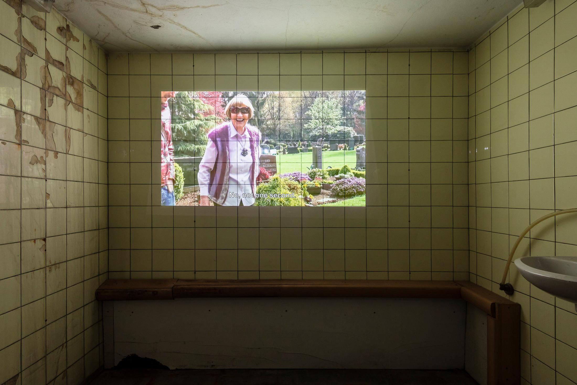 Exhibition View Groupshow «On Fire – Vulnerable Footage ; view on Markus&Markus, Gespenster (2019)» at SALTS, Birsefelden, Basel, 2019 / Photo: Gunnar Meier / Courtesy: the artist, Basler Dokumentartage and SALTS